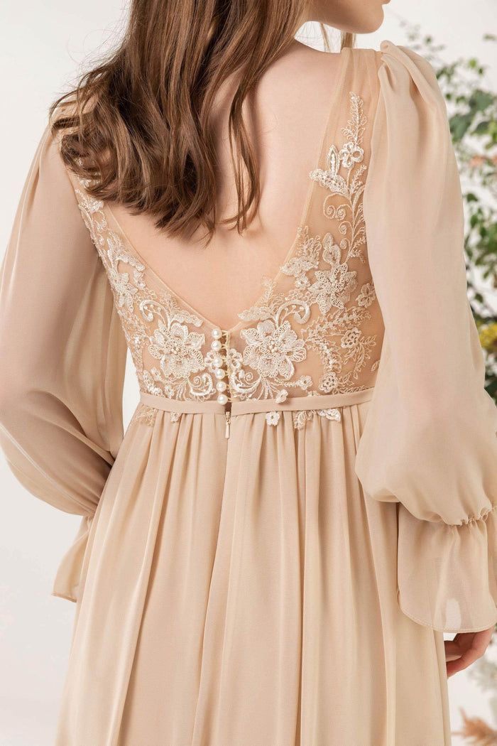 A-Line Sweep-Brush Train Chiffon Bridesmaid Dress CB0478 - COCOMELODY