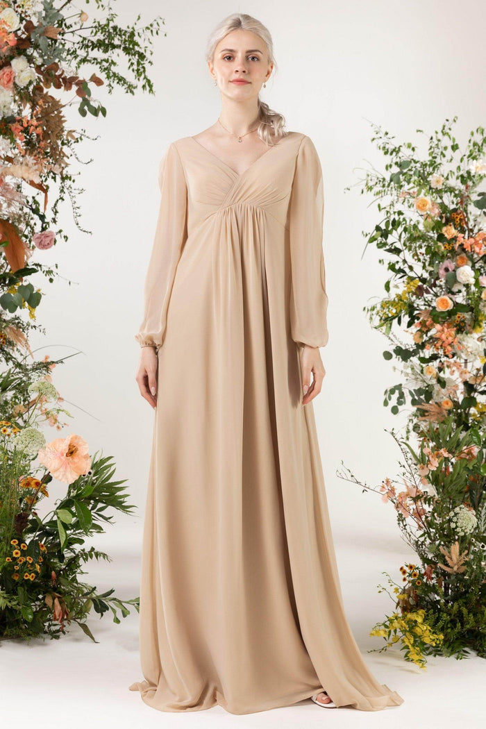 A-Line Sweep-Brush Train Chiffon Bridesmaid Dress CB0479 - COCOMELODY