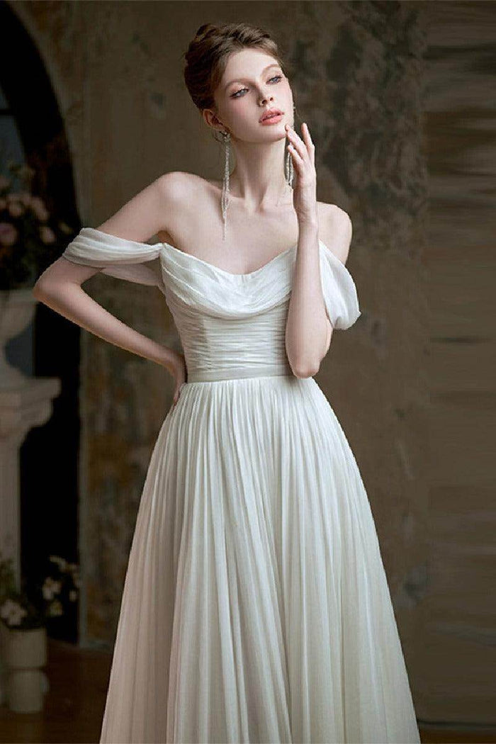 A-Line Sweep-Brush Train Chiffon Wedding Dress 811880629978CR - COCOMELODY