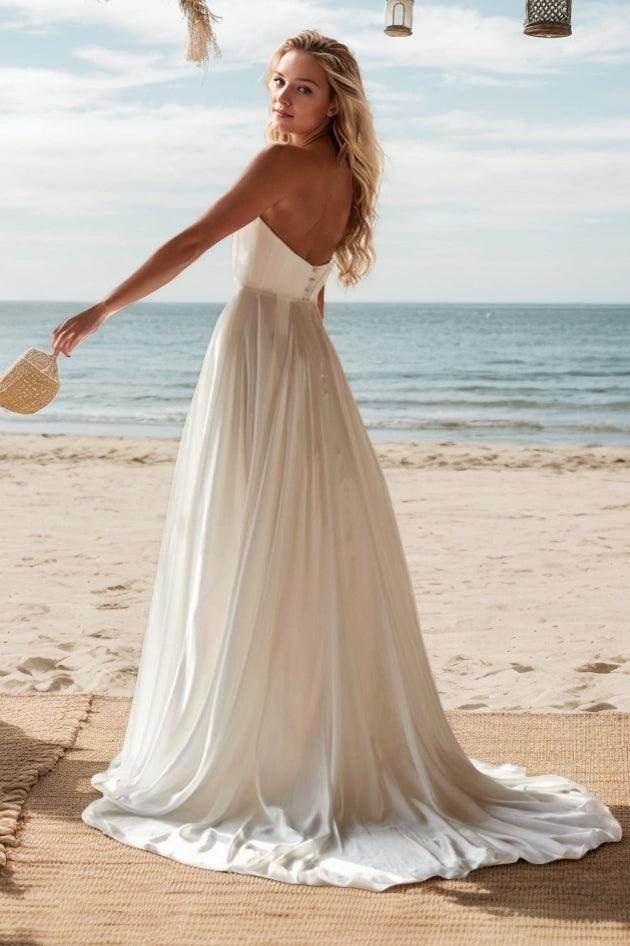 A-Line Sweep-Brush Train Chiffon Wedding Dress CW3515 - COCOMELODY