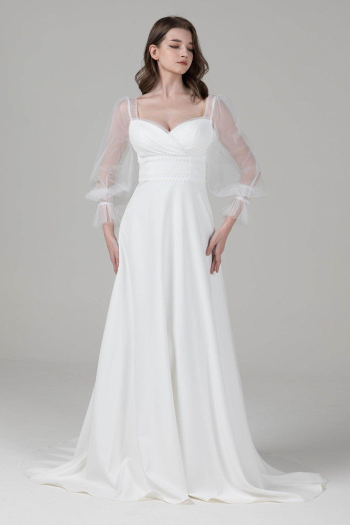 A-Line Sweep-Brush Train Elastic Cloth Wedding Dress CW2582 - COCOMELODY