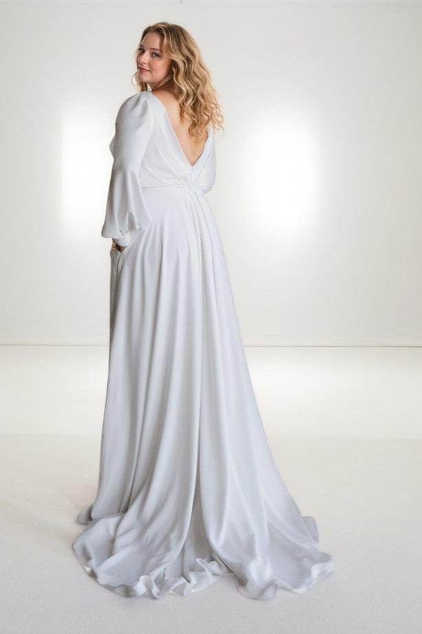 A-Line Sweep-Brush Train Elastic Cloth Wedding Dress CW3480 - COCOMELODY