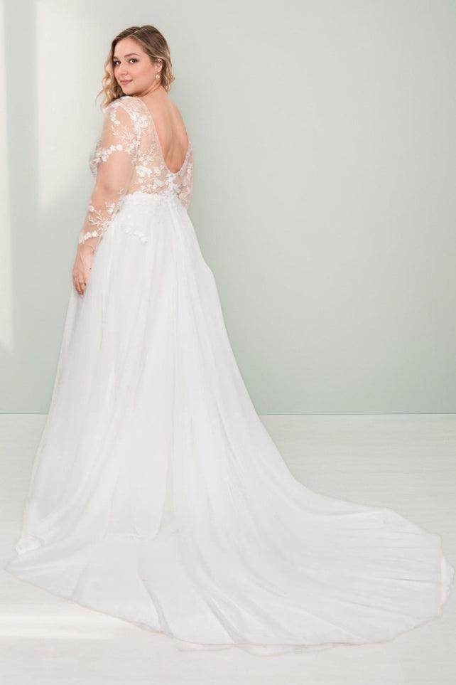 A-Line Sweep-Brush Train Lace Tulle Wedding Dress CW3493 - COCOMELODY