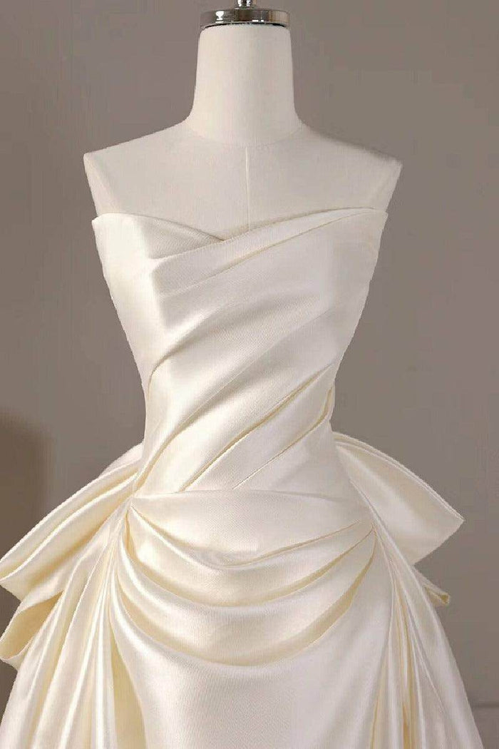 A-Line Sweep-Brush Train Satin Wedding Dress 814546469493 - COCOMELODY