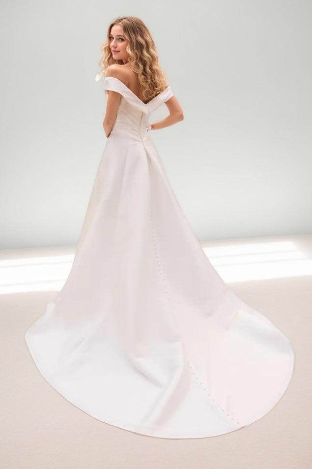 A-Line Sweep-Brush Train Mikado Wedding Dress CW3479 - COCOMELODY