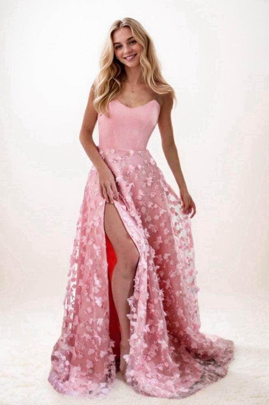 A-Line Sweep-Brush Train Satin Prom Dress CS0710 - COCOMELODY