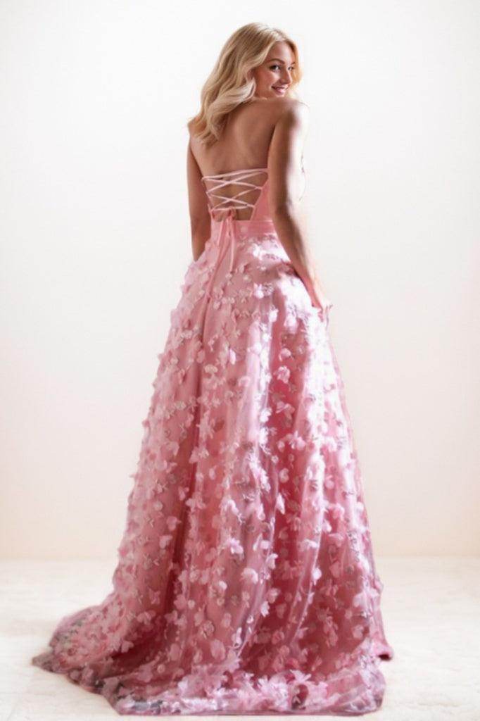 A-Line Sweep-Brush Train Satin Prom Dress CS0710 - COCOMELODY