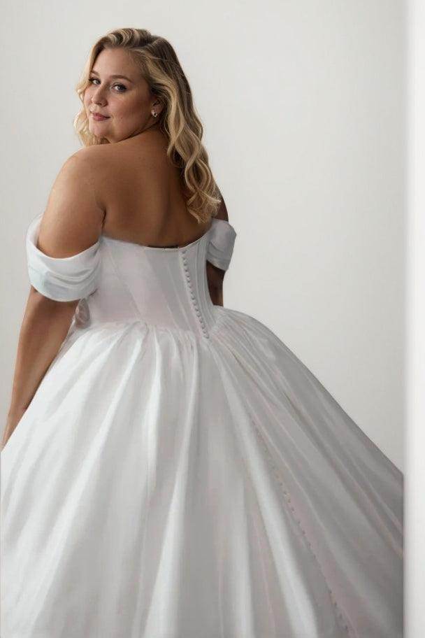 A-Line Sweep-Brush Train Taffeta Wedding Dress CW3483 - COCOMELODY