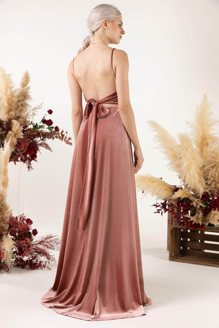 A-Line Sweep-Brush Train Velvet Bridesmaid Dress Formal Dresses CB0536 - COCOMELODY