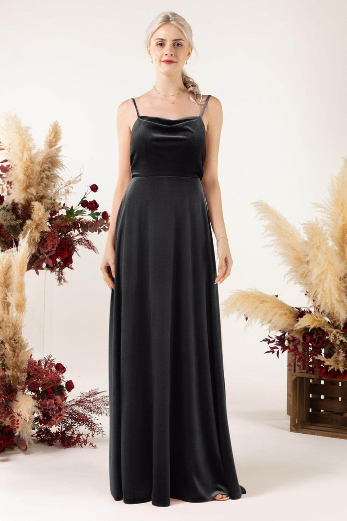 A-Line Sweep-Brush Train Velvet Bridesmaid Dress Formal Dresses CB0536 - COCOMELODY