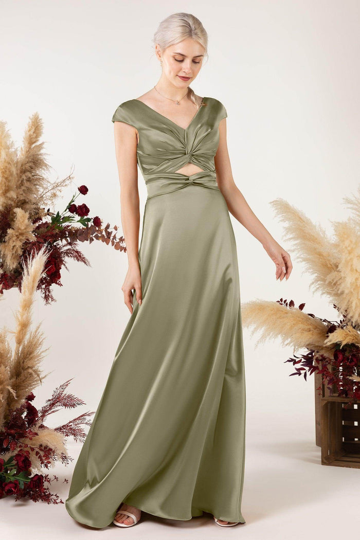 A-Line Sweep Luxe Satin Bridesmaid Dress Formal Dresses CB0497 - COCOMELODY