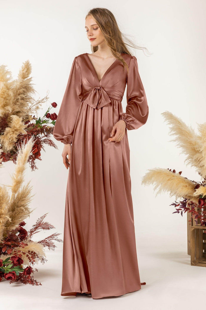 A-Line Sweep Luxe Satin Bridesmaid Dress Formal Dresses CB0508 - COCOMELODY