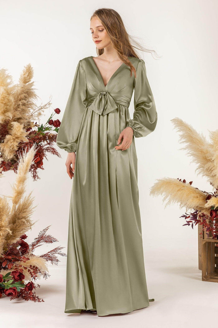 A-Line Sweep Luxe Satin Bridesmaid Dress Formal Dresses CB0508 - COCOMELODY