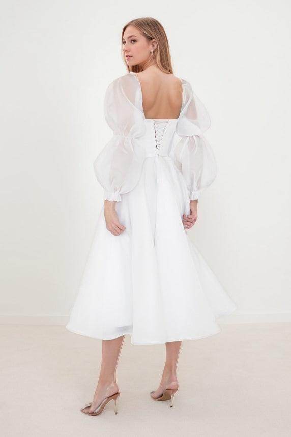 A-Line Tea Length Organza Wedding Dress CW3408 - COCOMELODY