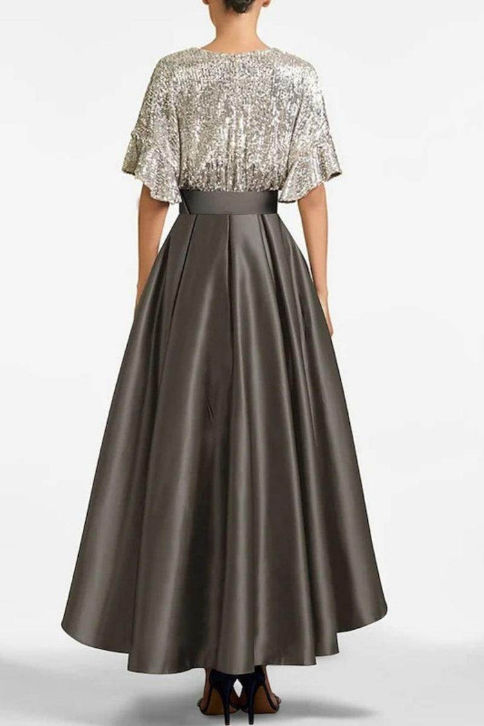 A Line V Neck Half Sleeves Asymmetrical Mother of the Bride Dresses CM0356 - COCOMELODY