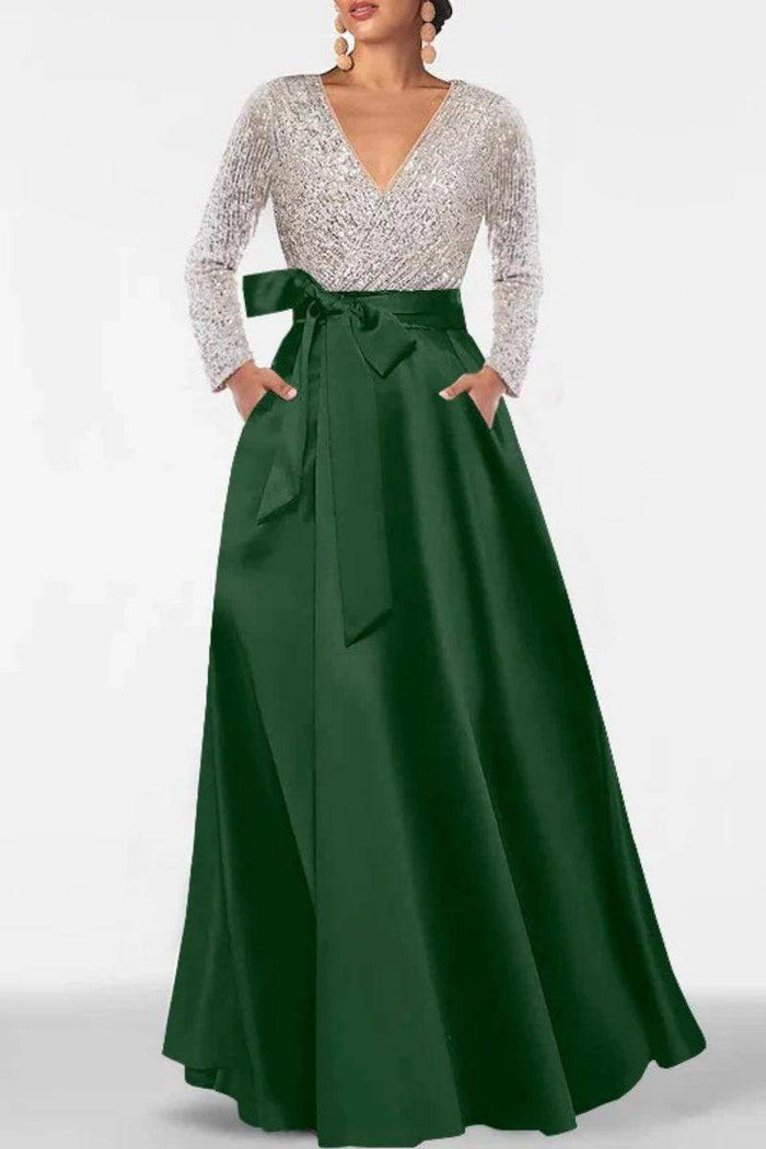 A Line V Neck Long Sleeves Sequins Mother Of The Bride Dresses CM0334 - COCOMELODY