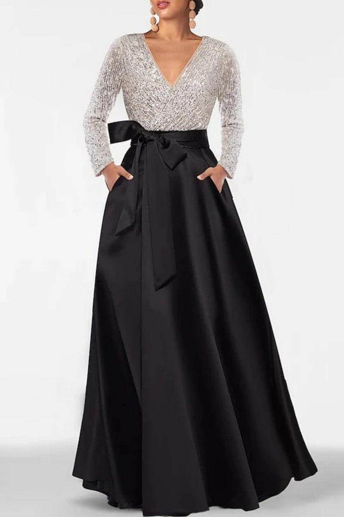 A Line V Neck Long Sleeves Sequins Mother Of The Bride Dresses CM0334 - COCOMELODY