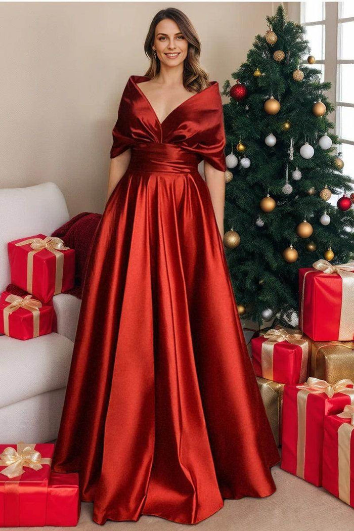 A Line V Neck Satin Mother of the Bride Dresses CM0358 - COCOMELODY