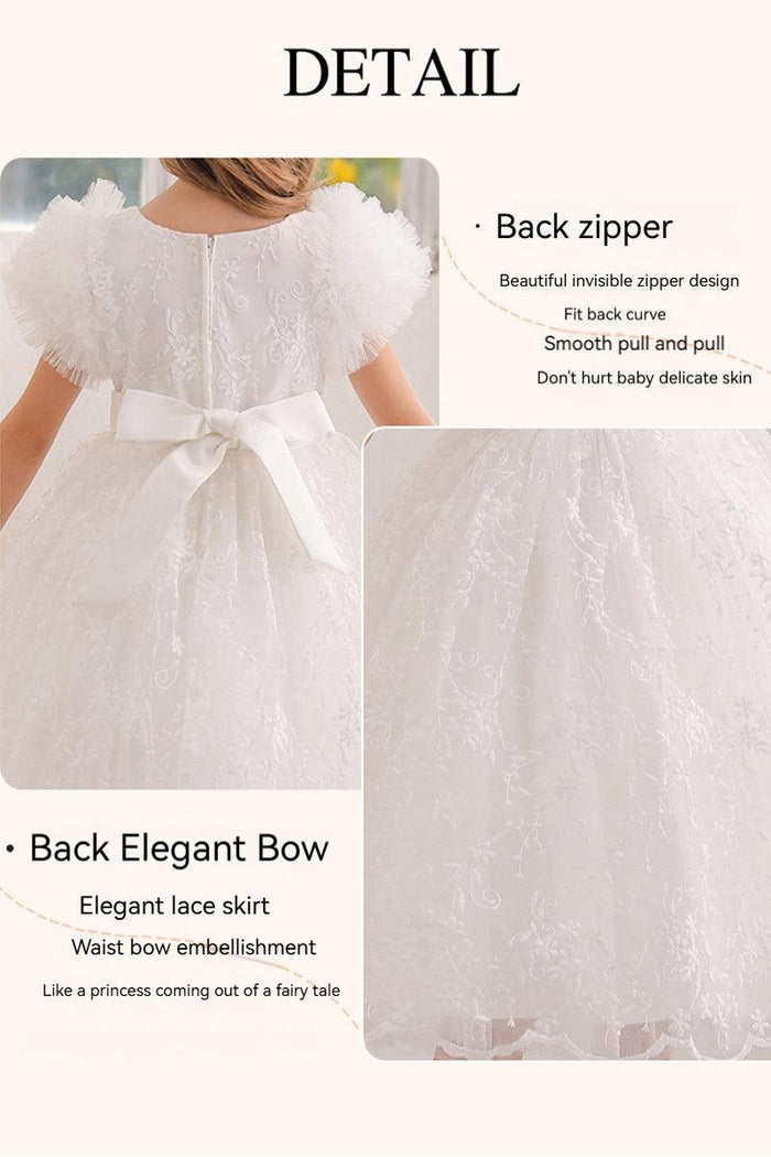 A-line/Princess Scoop Neck Knee-Length Lace Flower Girl Dress With Bowknot 769937282891 - COCOMELODY