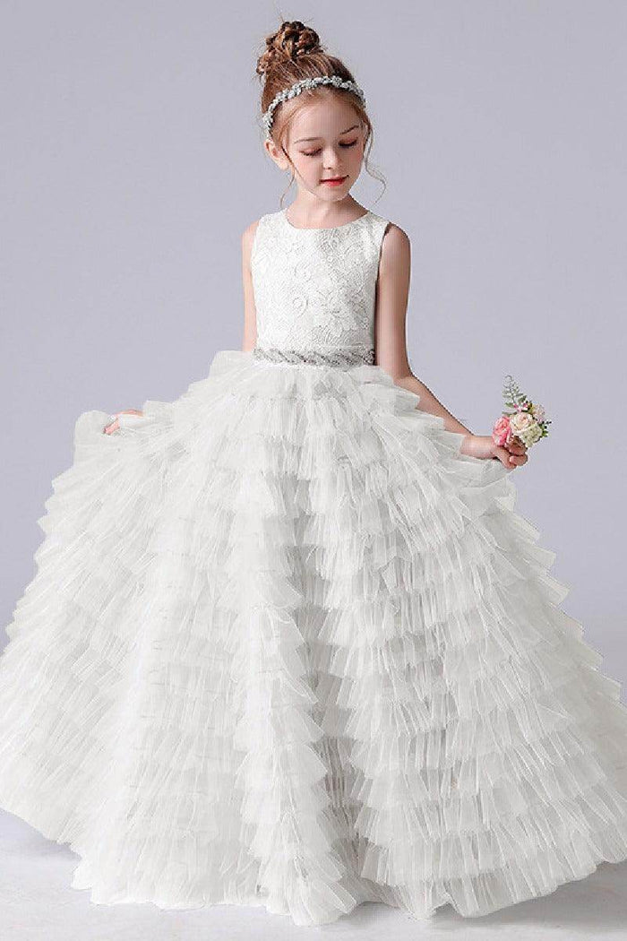 A-line/Princess Scoop Neck Sleeveless Tulle Flower Girl Dress 671801710383 - COCOMELODY