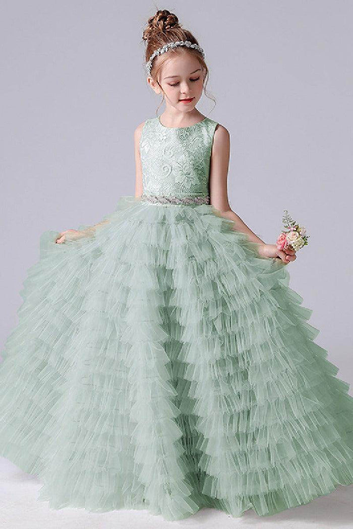 A-line/Princess Scoop Neck Sleeveless Tulle Flower Girl Dress 671801710383 - COCOMELODY