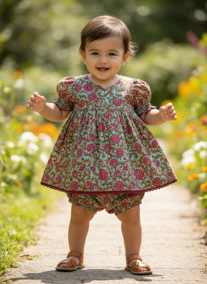 Alisha Swing Dress Turquoise — Cotton Girls Dress | Infant to Tween 0-13 Years