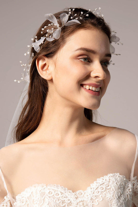 Alloy Headbands with Beads and Tulle CH0327 - COCOMELODY