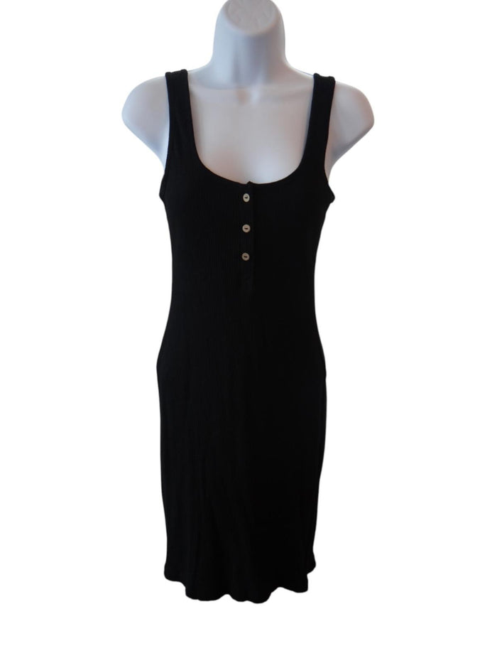 Ambiance Black Sleeveless Mini Dress with Button Detail0