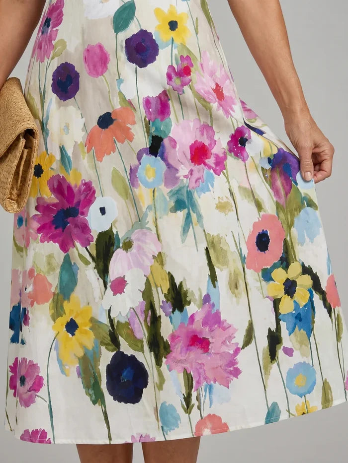 Amelia - Chic Women's Summer Dress with Floral Print and Sleeveless Midi Silhouette