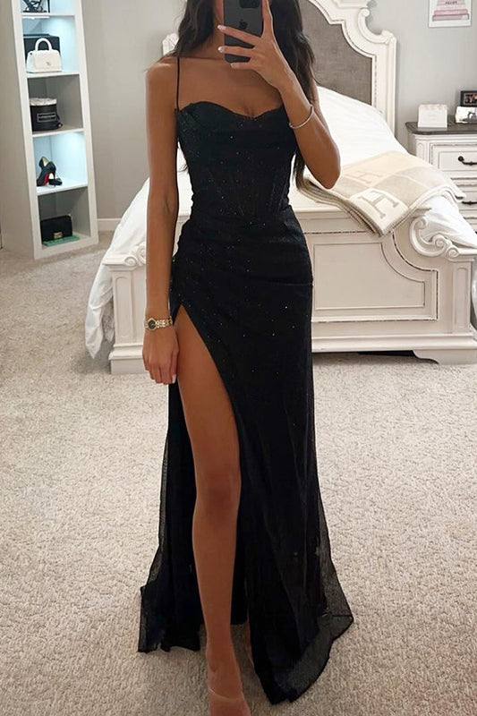 Amelia - Women's Wedding Guest Dress with Sweetheart Neck and Thigh Slit