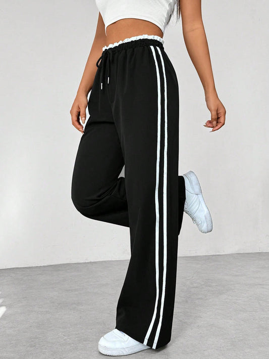 Amelia - Women's Wide Leg Pants Comfort Fit with Side Stripe Drawstring