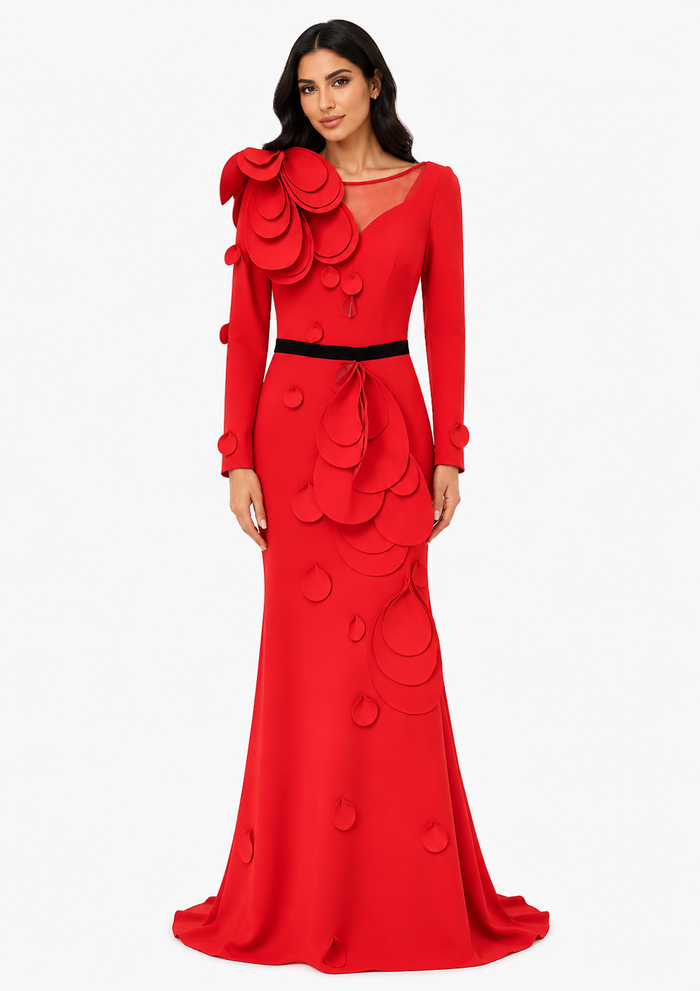 applique detail gown with sculpted shoulder – Farein