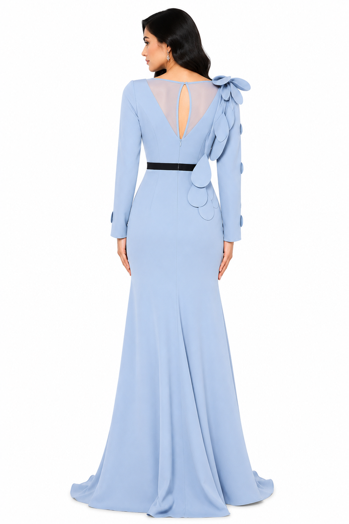 applique detail gown with sculpted shoulder – Farein