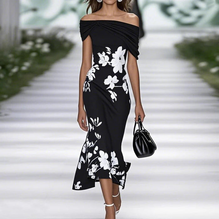 Aria - Elegant Women's Floral Maxi Dress with Off Shoulder Twist Neckline