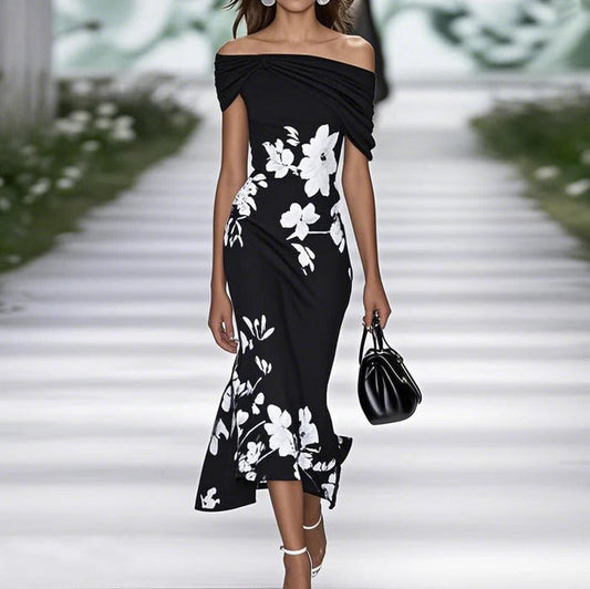 Aria - Elegant Women's Floral Maxi Dress with Off Shoulder Twist Neckline