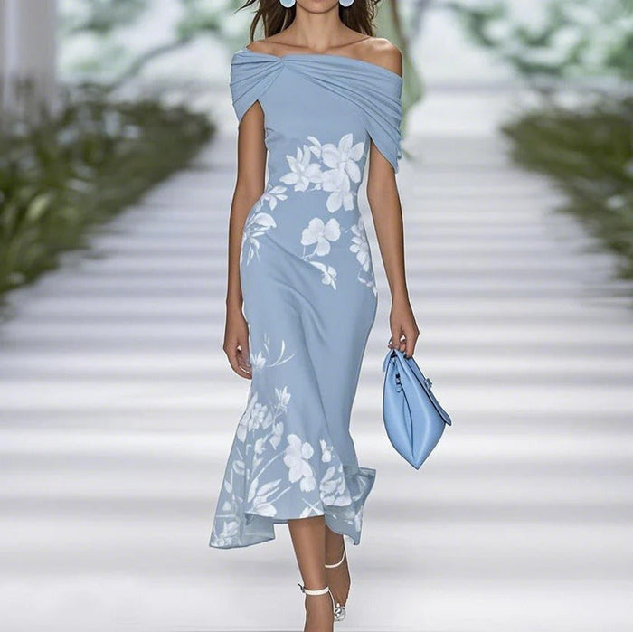 Aria - Elegant Women's Floral Maxi Dress with Off Shoulder Twist Neckline