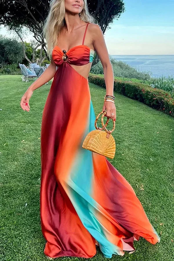 Aria - Elegant Women's Wedding Guest Dress with Cutout Detail and Spaghetti Straps