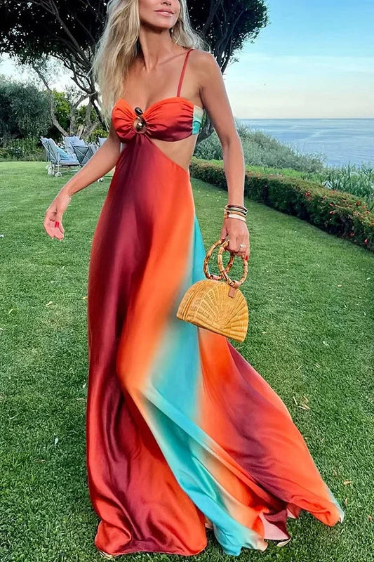 Aria - Elegant Women's Wedding Guest Dress with Cutout Detail and Spaghetti Straps