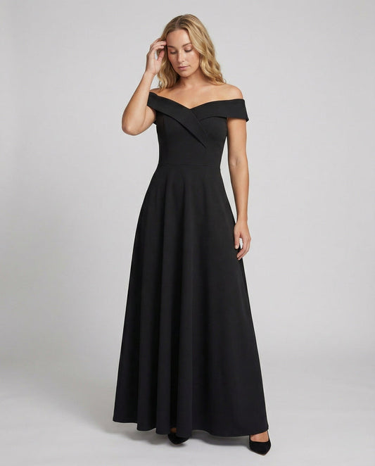Aria - Elegant Women's Wedding Guest Dress with Off-Shoulder Neckline and Flared Skirt