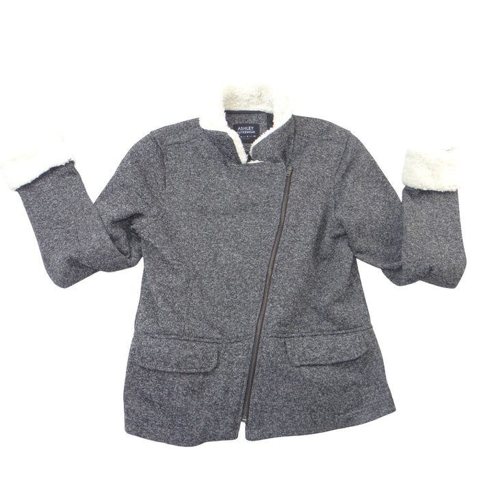 Ashley by 26 International Womens XL Marled Grey Sherpa Moto Jacket Zip Up0