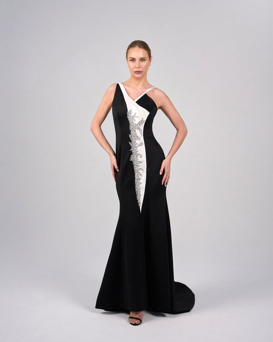 Asymmetrical bicolour dress with embellishments - ORIANA