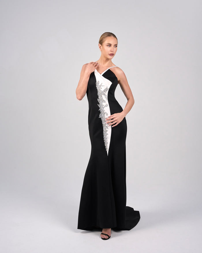 Asymmetrical bicolour dress with embellishments - ORIANA
