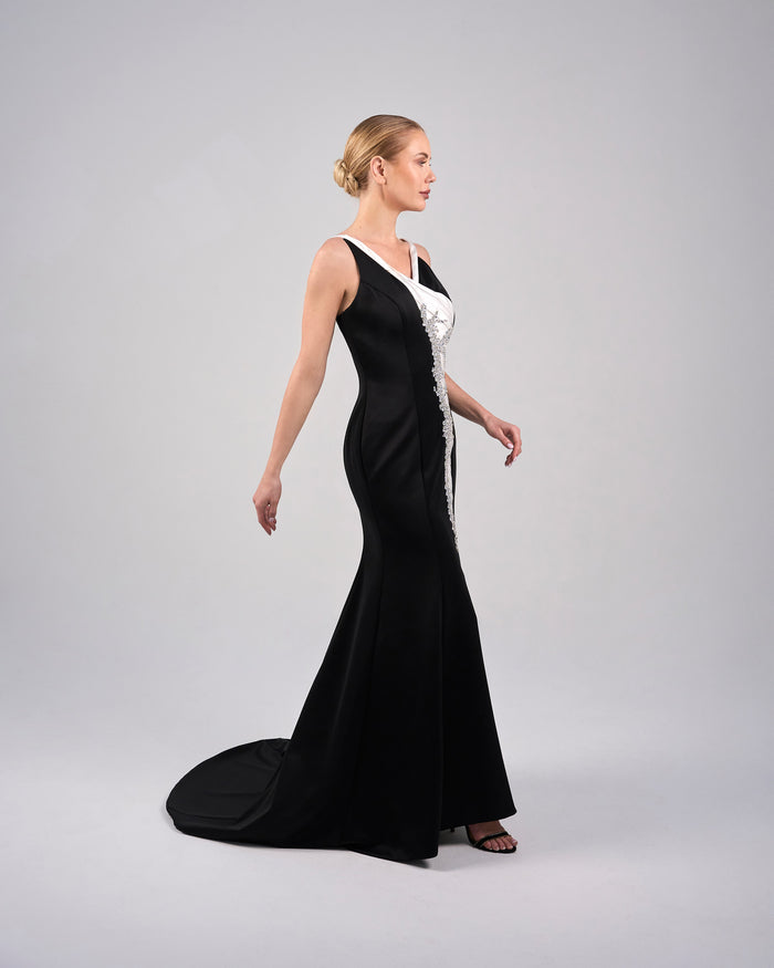 Asymmetrical bicolour dress with embellishments - ORIANA