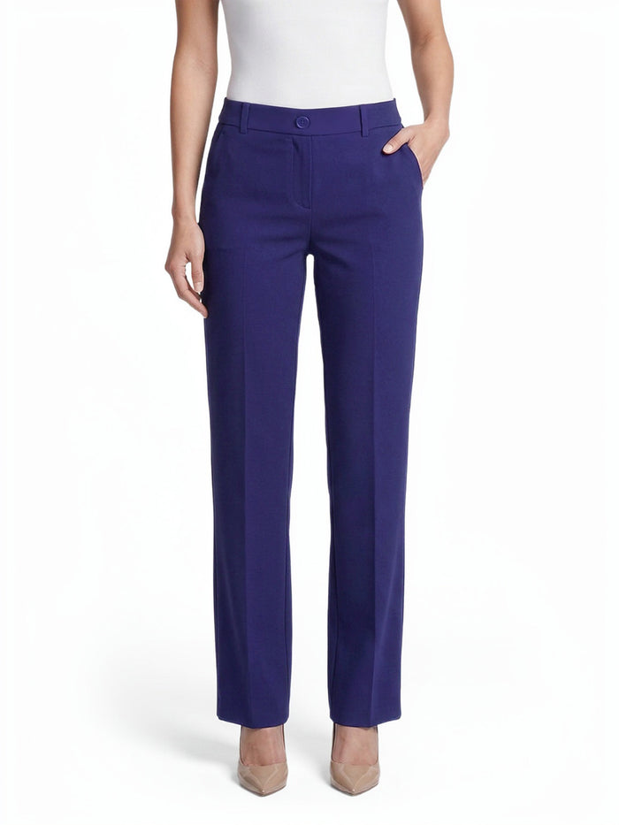 Audrey Pull-On Faux Fly Front Trouser, Compression Suiting, Regal Plum | Kasper