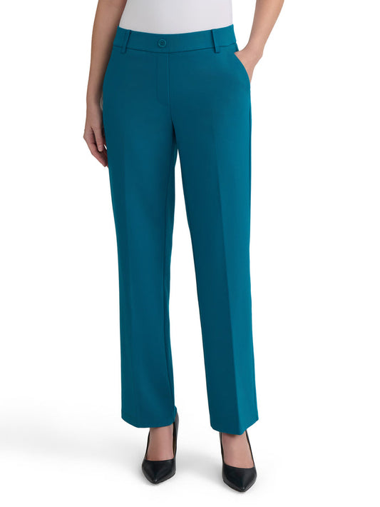 Audrey Pull-On Faux Fly Front Trouser, Compression Suiting, Bottle Teal | Kasper