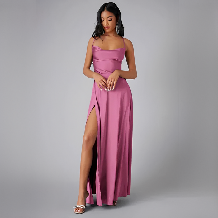 Ava - Elegant Women's Wedding Guest Maxi Dress with Cowl Neck and Thigh Split