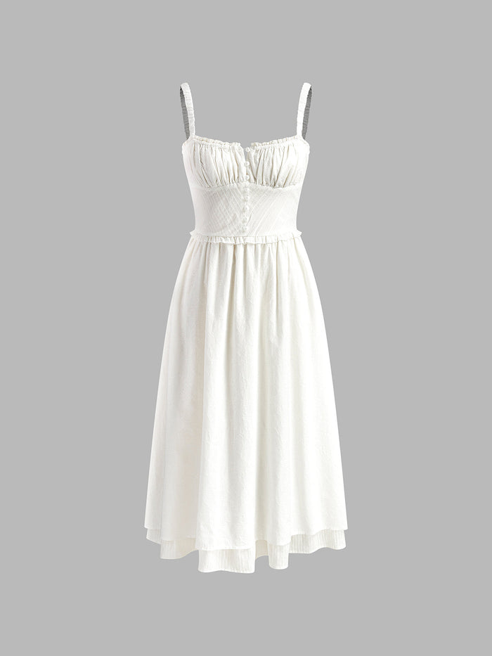 Ava - Flowy Women's Wedding Guest Dress with Ruffle Hem and Button Detail