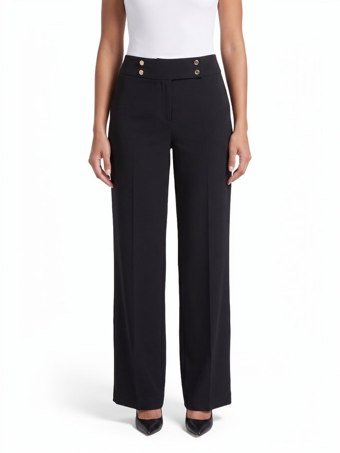 Ava Wide Leg Pant, Stretch Crepe, Black | Kasper