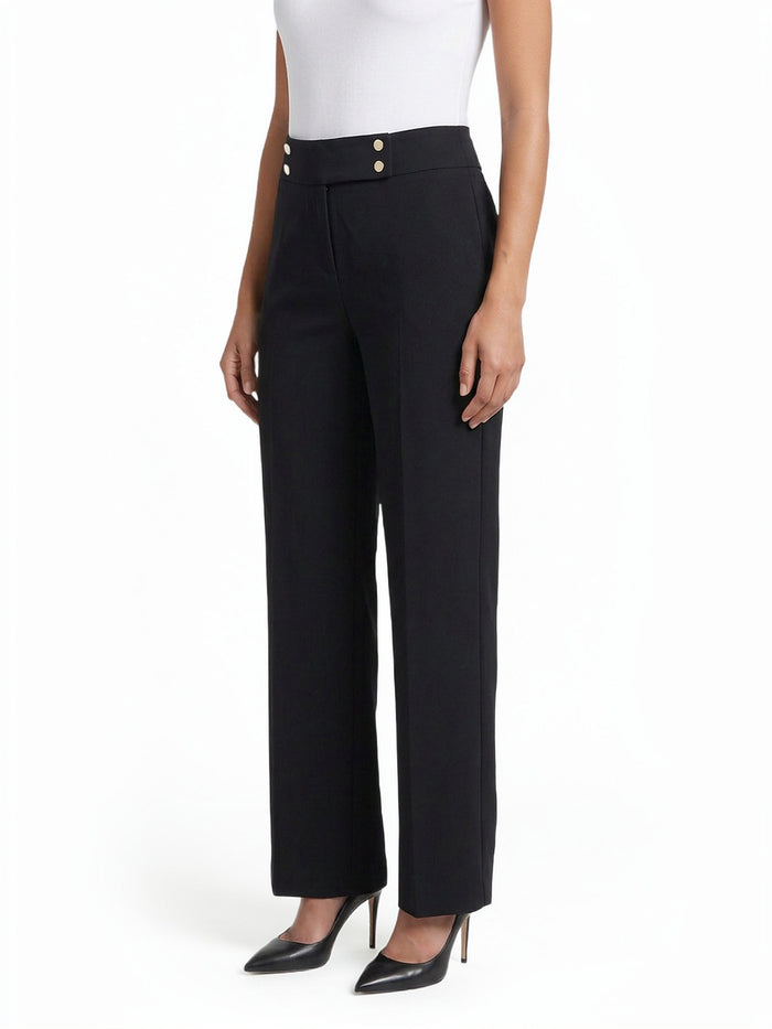Ava Wide Leg Pant, Stretch Crepe, Black | Kasper