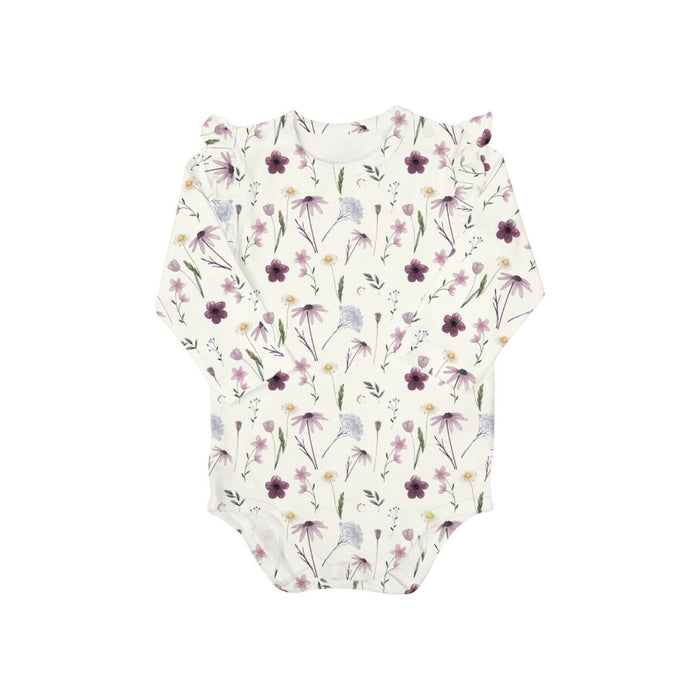 Baby Girl Modal LS Romper, Floral on Cream